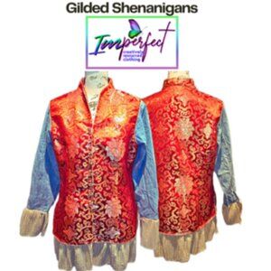 Upcycled Chinese silk and denim jacket